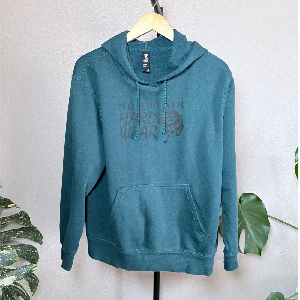 Mountain Hardwear Womens Large Teal Green Logo Graphic Fleece Pullover Hoodie